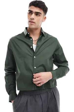 ASOS Cropped poplin regular shirt in khaki