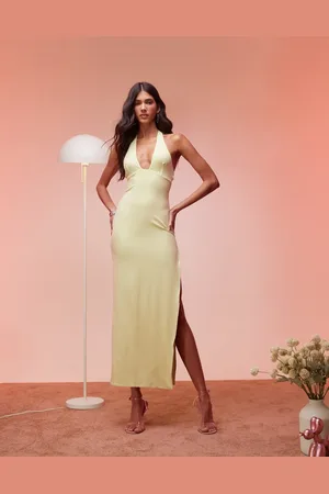 Ohpolly Mei split halterneck maxi dress in matcha