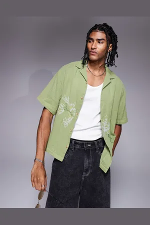 ASOS Boxy revere shirt with floral embroidery in