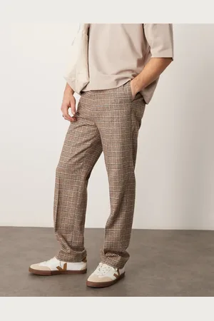 ASOS Smart high waist straight leg wool blend trousers in check