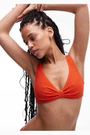 & OTHER STORIES Crinkle triangle knot bikini top in