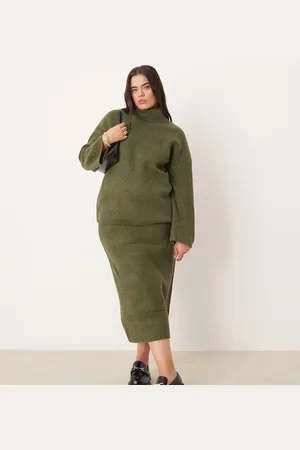 VILA Knitted midi skirt co-ord in khaki