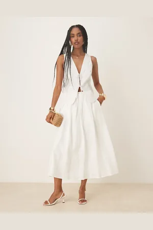 MANGO Linen elasticated maxi skirt in