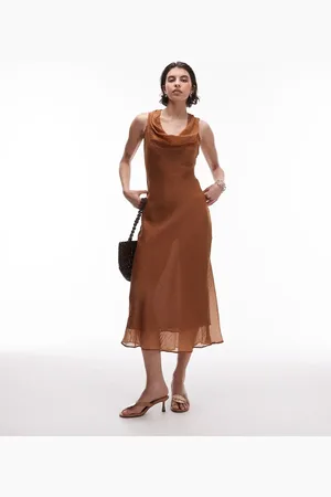 MANGO Cowl neck satin midi dress in