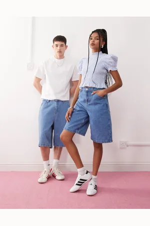 Reclaimed Unisex denim jort in bleach wash