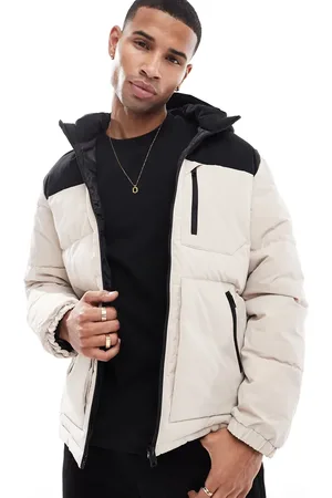 JACK & JONES Colourblock puffer jacket in beige &