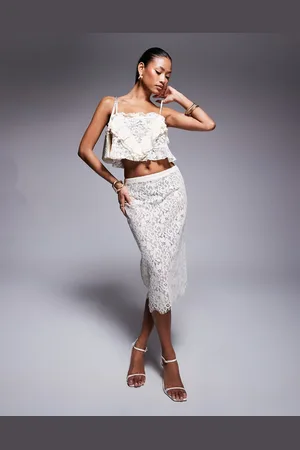 AFRM High waist midi skirt in cream floral