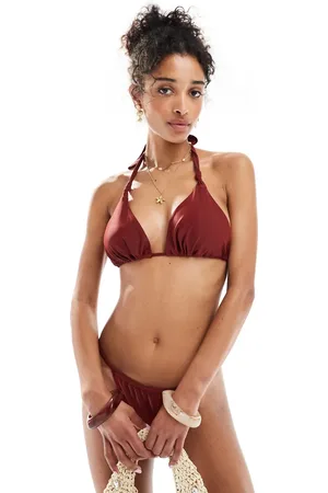 Miss Selfridge Miss selfrdige mix and match knot triangle bikini top in burg