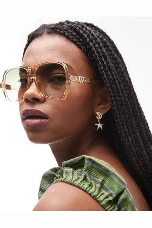 Le Specs Fortune teller oversized aviator sunglasses in sand with green gradient lens