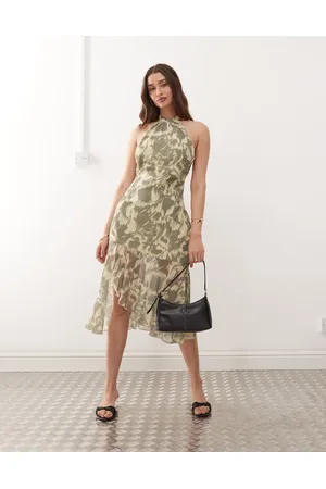Motel Tanta halter neck blurred floral print midaxi dress in