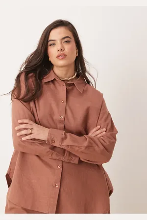 ASOS Curve oversized linen look shirt co-ord in mocha