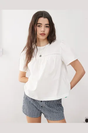 COLLUSION Poplin top with broderie trim in