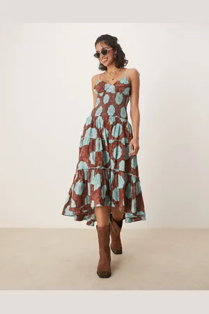 Free People Adriel floral print knee length cami dress in nutmeg