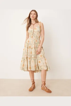 Free People Adriel floral print knee length cami dress in ivory
