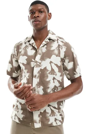 Only & Sons Revere collar shirt with blurred floral print in brown