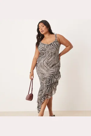 ASOS ASOS DESIGN Curve ruffle scoop neck asymmetric frill hem midi dress in animal print