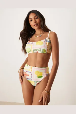 ASOS Olive high leg high waist bikini bottom in tile print
