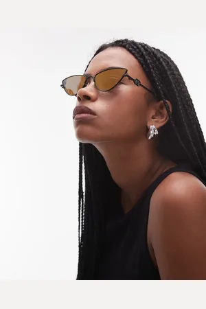 Le Specs The soiree slim metal cat eye sunglasses in with brown lens