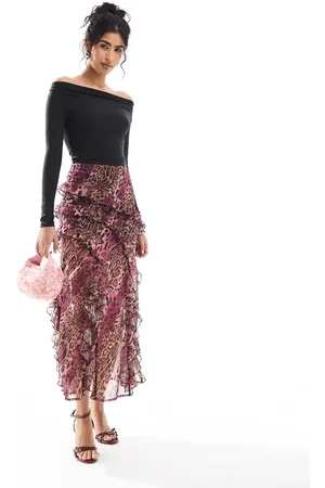 Miss Selfridge Ruffle tiered midi skirt in leopard print