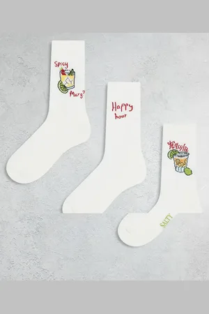 ASOS 3 pack sock with drink embroidery in ecru