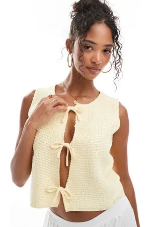 Threadbare Knitted tie front waistcoat in butter