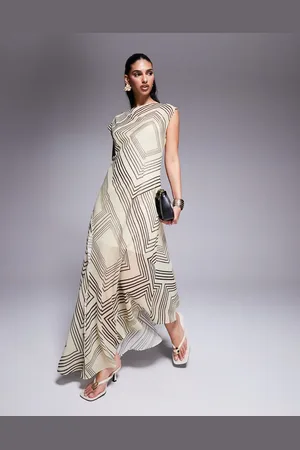 ASOS Slash neck waisted maxi dress in stripe abstract