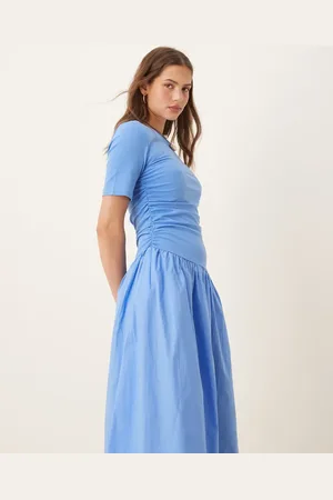 Never Fully Dressed NeverFully Dressed cotton poplin drop hem maxi dress in cobalt