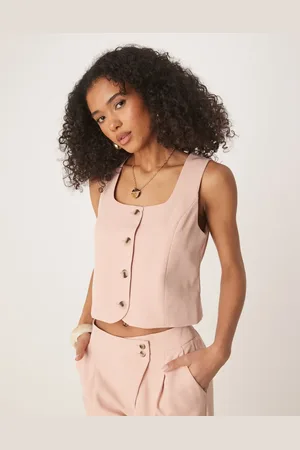 VILA Square neck button front tailored waistcoat co-ord in peach whip