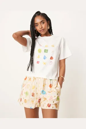 Never Fully Dressed Multi-colour shell print shorts co-ord in cream