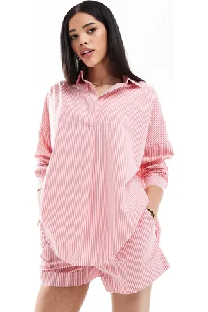 French Connection Stripe poplin shorts co-ord in pink and white
