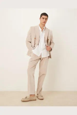 ASOS Slim pleat front suit trousers in stone cotton velvet