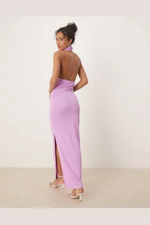 VILA Textured cowl neck low back maxi dress in violet