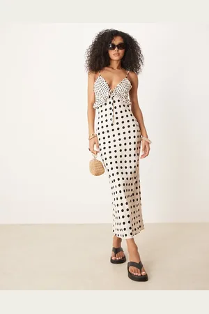ASOS Tie front bust ruffle midi dress in polka dot print