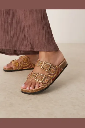 ASOS Funky beaded double strap flat mules in amber