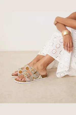 ASOS Funky beaded double strap flat mules in