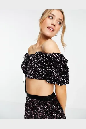 Miss Selfridge Sequin frill edge crop top