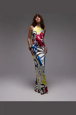 Topshop Halter neck maxi dress in bold floral print