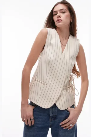 Topshop Pinstripe tie side waistcoat in beige