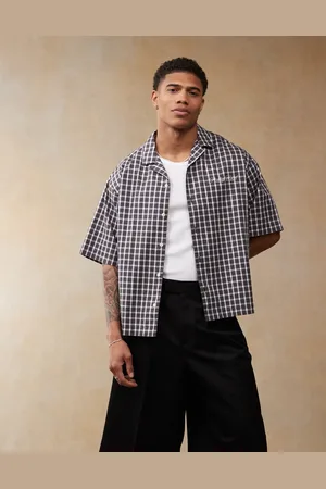 ASOS Boxy oversized revere shirt in check with chest embroidery