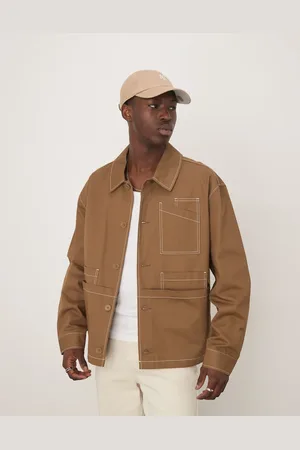 ASOS Boxy oversized worker jacket with contrast stitch in tan