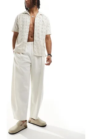Bershka Linen balloon tailored trousers in ecru