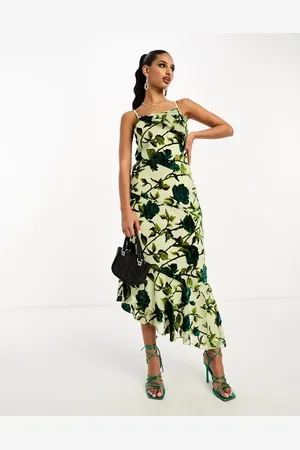 ASOS Tendril detail slip midi dress in green burnout