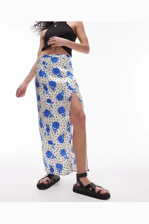 Topshop Floral rose bias split midi skirt in