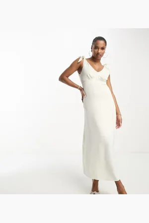 VILA Bridal satin tie shoulder cami maxi dress in cream