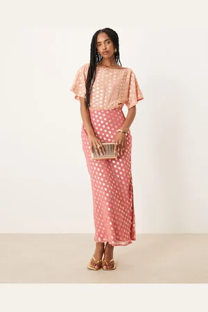 Never Fully Dressed Tilly off shoulder metallic maxi dress in contrast