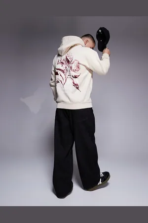 Sixth June Botanical motif back print hoodie in beige