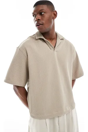 ASOS Oversized overhead boxy plisse shirt in beige