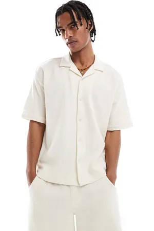 Pull&Bear Textured towelling shirt in ecru