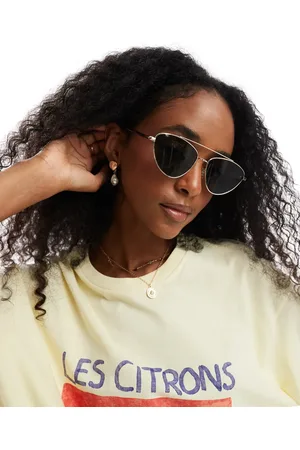 Pieces® Metal cateye frame sunglasses with black lense tint in