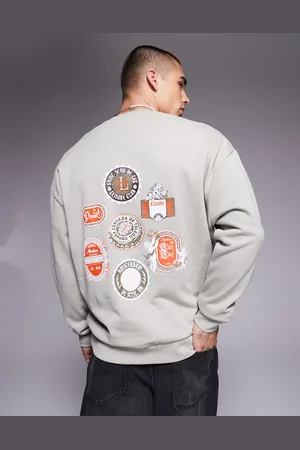 ASOS Oversized sweatshirt with beer mat prints in grey